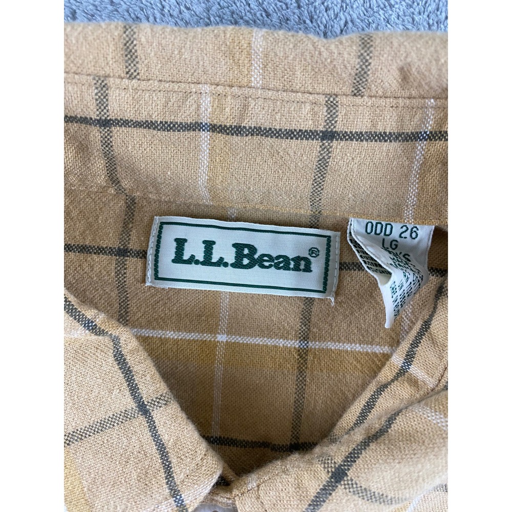LL Bean Mens Tall L. Plaid Button Down Shirt Tan Brown 100% Cotton Long Sleeve - Picture 3 of 10
